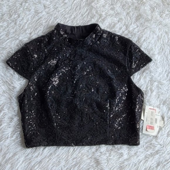 Jodi Kristopher Black Sequin Crop Top Size 9(M) - Picture 1 of 11